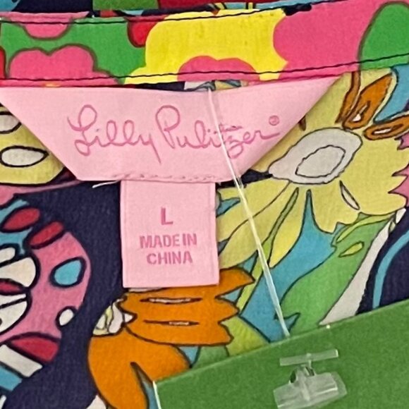 Lilly Pulizer Large Sevita Printed Silk Tunic in Bright Navy Out There NWT - Picture 4 of 8